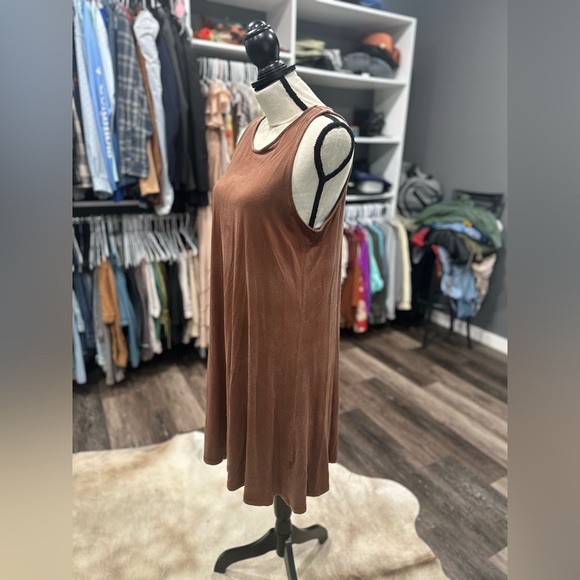 Quince Women Tencel Jersey Loose Dress Brown Basic Sleeveless Chocolate Large - Picture 2 of 6